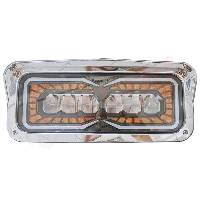 RH Headlight Led W/ Amber DRL Peterbilt KW Freightliner