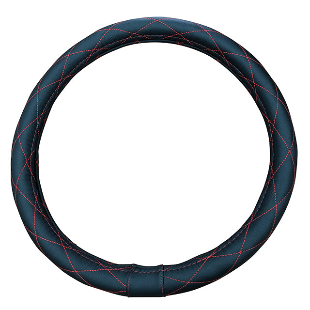 Steering Wheel Cover Black With Red String 45*9.5Cm Pu