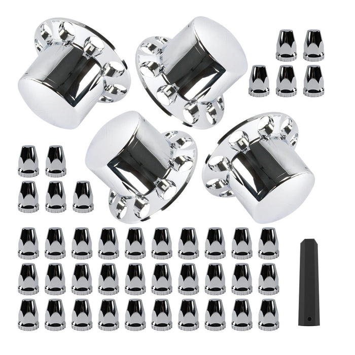 4 Pack Of Rear Axle Wheel Cover 33Mm Screw-On Lug Nut Cover For Semi Truck (Chrome Plated Abs Plastic)(Uniersal Fit)