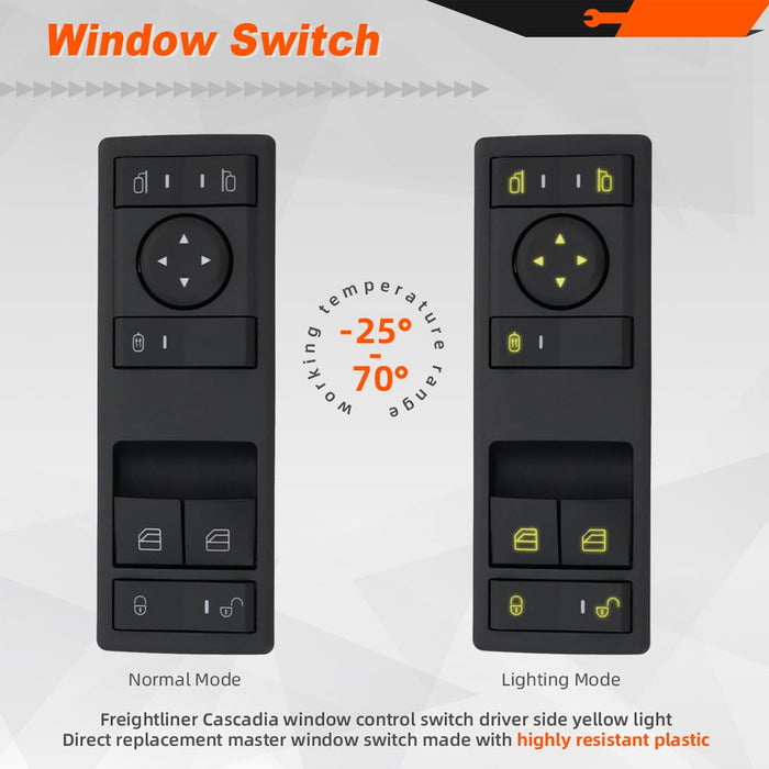 Window Switch,For Freightliner Cascadia 2018+,Yellow Light,4 Pins