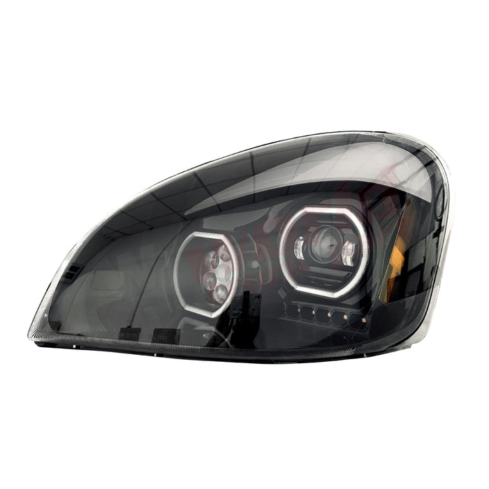 LH Headlight Dual Projector Led With Led Halo Rings Light Bar Black Freightliner Cascadia 2008-2017