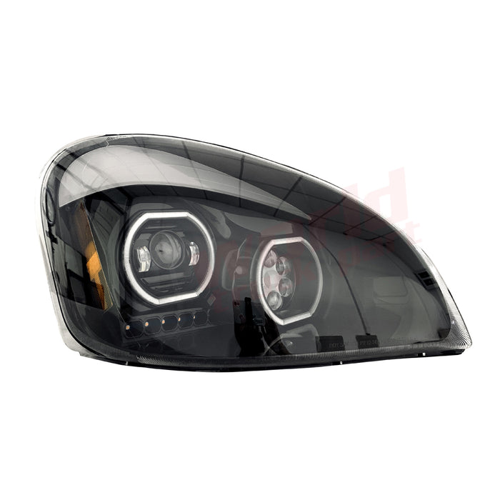 RH Headlight Dual projector LED with LED Halo rings light bar Black Freightliner Cascadia 2008-2017