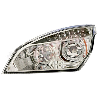 LH Headlight, Projector LED w/DRL Halo, Chrome Housing, 2018+, Freightliner Cascadia