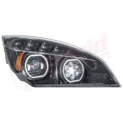 RH Headlight, Projector LED w/DRL Halo, Black,2018+, Freightliner Cascadia