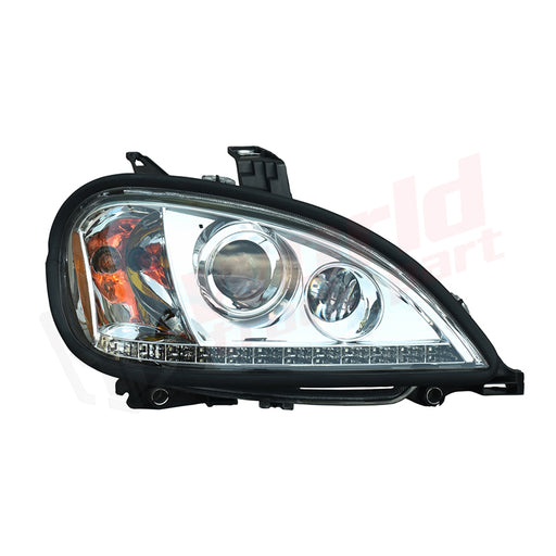 Faro delantero derecho, proyector halógeno, con luz de giro y franja LED, carcasa negra, 2002-2017, Freightliner Columbia