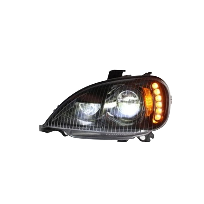 LH Headlight, Black,Projector LED with DRL, Sequential Turn Light, 2002-2017, Freightliner Columbia