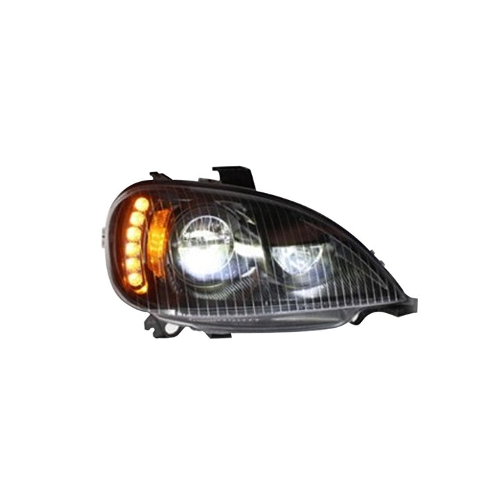 RH Headlight, Black,Projector LED with DRL, Sequential Turn Light, 2002-2017, Freightliner Columbia