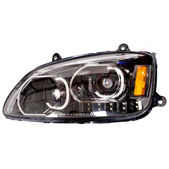 LH Headlight, Dual Projector LED, Black Housing, 2008-2017, Kenworth T660