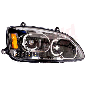 RH Headlight, Dual Projector LED, Black Housing, 2008-2017, Kenworth T660