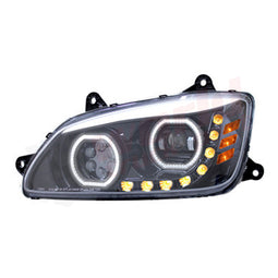 LH Headlight, Dual Projector LED, w/ Halo DRL, Sequential Light, Black Housing, 2008-2017, Kenworth T660