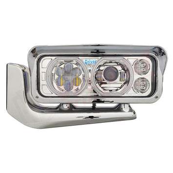 LH Headlight, Projector LED, w/ Halo DRL, w/Aluminum Alloy bracket, Chrome Housing, Peterbilt 359(1981-1988), Peterbilt 379(1987-2007), Peterbilt 389(2008-2021)