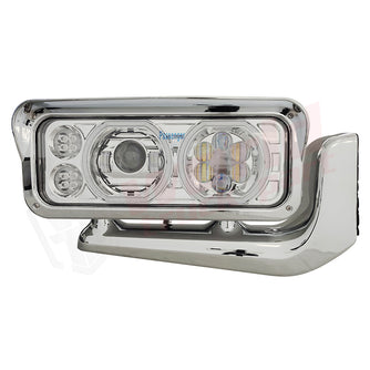 RH Headlight, Projector LED, w/ Halo DRL, w/Aluminum Alloy bracket, Chrome Housing, Peterbilt 359(1981-1988), Peterbilt 379(1987-2007), Peterbilt 389(2008-2021)