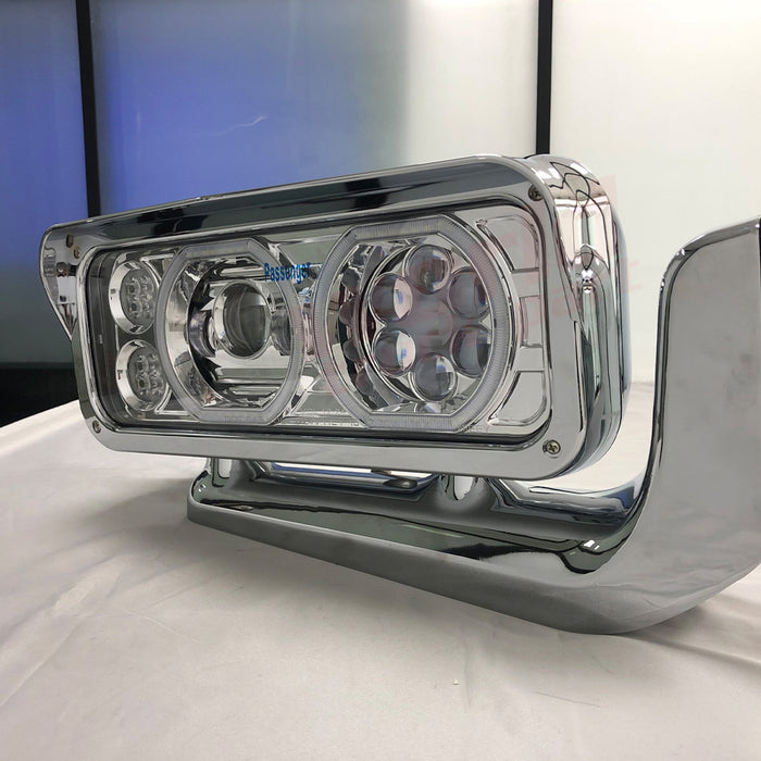 Proyector de faros delanteros derecho LED con Halo DRL con soporte de aleación de aluminio Carcasa cromada Peterbilt 359 (1981-1988) Peterbilt 379 (1987-2007) Peterbilt 389 (2008-2021)