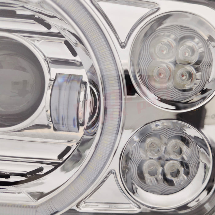 Proyector de faros delanteros derecho LED con Halo DRL con soporte de aleación de aluminio Carcasa cromada Peterbilt 359 (1981-1988) Peterbilt 379 (1987-2007) Peterbilt 389 (2008-2021)