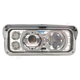 RH Headlight, Projector LED, w/Halo, Chrome Housing, Peterbilt 359(1981-1988), Peterbilt 379(1987-2007), Peterbilt 389(2008-2021)