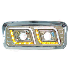 RH Headlight, Projector LED, w/ LED Bar, Chrome Housing, Peterbilt 379 1987-2007378 1988-2007365 2008-2009357 1986-2008