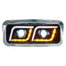 Faro delantero izquierdo, proyector LED, con barra LED, carcasa negra, Peterbilt 379 1987-2007378 1988-2007365 2008-2009357 1986-2008