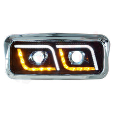 RH Headlight, Projector LED, w/ LED Bar, Black Housing,Peterbilt 379 1987-2007378 1988-2007365 2008-2009357 1986-2008