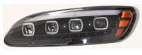 Faro delantero izquierdo, proyector LED, con luz diurna y secuencial, color negro, 2006-2016, Peterbilt 386