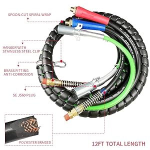 3-In-One Rubber Air Hose Electrical Cable Wrap 12' Air Line Hose