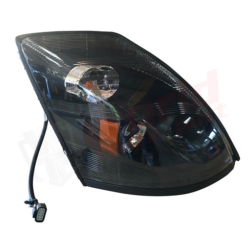 RH Headlight, LED Projector with turn light, Black housing, 2004-2017, Volvo VNL